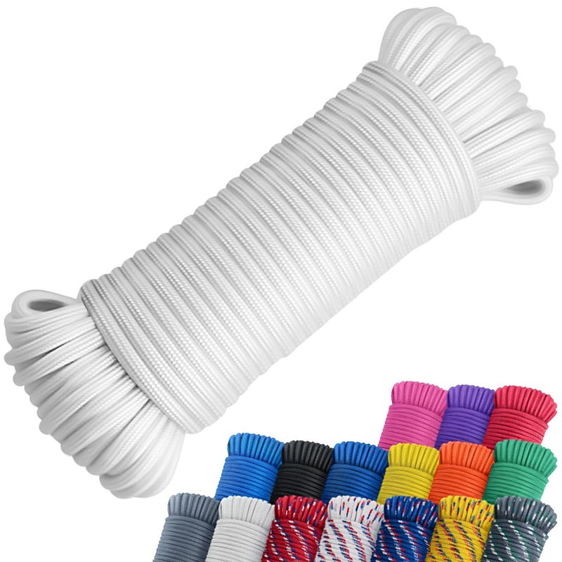 SMART&CASUAL 100 ft 1/4"" Nylon Poly Rope Strong Utility Polyester Cord for Clothes Line Flag Pole Camping Crafting (White) - Image 1